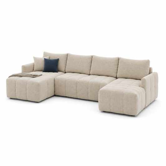 Canapé panoramique XXL en tissu beige crème