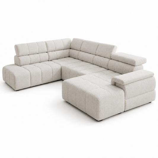 Canapé panoramique XXL en tissu chenille beige crème