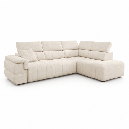 Canapé d'angle en tissu bouclette avec têtière ajustable