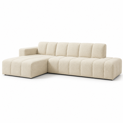 Canapé d'angle méridienne en tissu bouclette crème