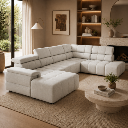 Canapé panoramique xxl en tissu chenille gris