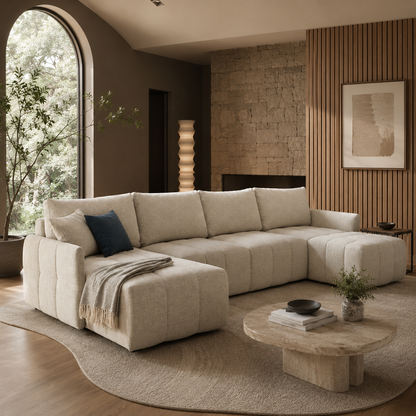 Canapé panoramique xxl en tissu beige crème
