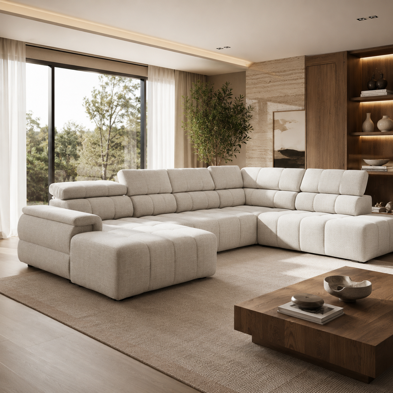 Canapé panoramique xxl en tissu chenille gris