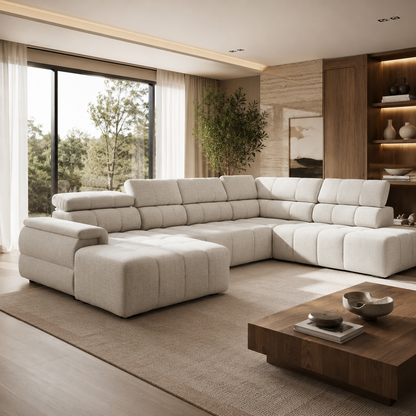 Canapé panoramique xxl en tissu chenille gris