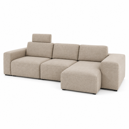 Canapé d'angle avec méridienne en tissu gris chiné