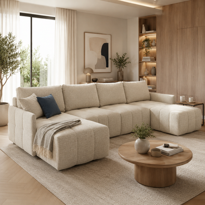 Canapé panoramique xxl en tissu beige crème