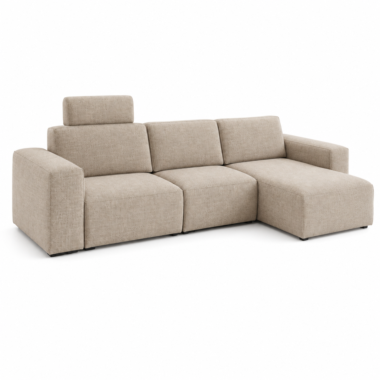 Canapé d'angle avec méridienne en tissu gris chiné